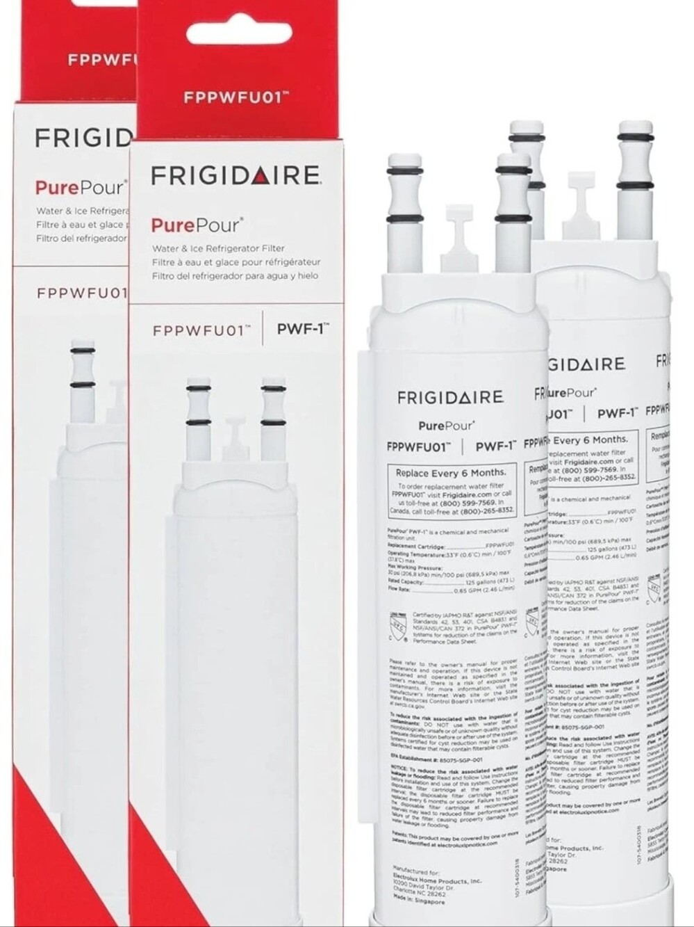 2 Pack Frigidaire Fppwfu01 PWF-1 PurePour Water & Ice Refrigerator Filter